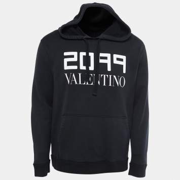 Pre Owned Valentino Black 2099 Printed Cotton Hoodie L