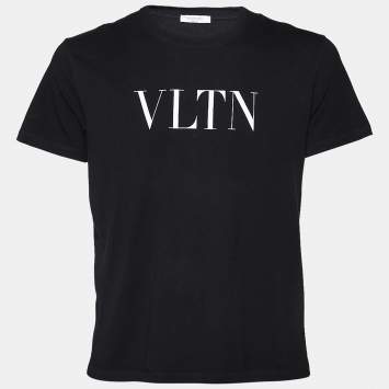 Pre Owned Valentino Black VLTN Printed Cotton Knit Crewneck T-Shirt M