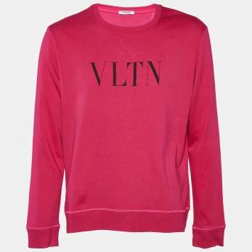 Pre Owned Valentino Pink VLTN Print Cotton Long Sleeve Sweatshirt L