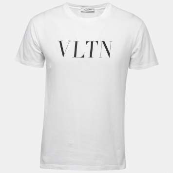 Pre Owned Valentino White Cotton Logo Print Crew Neck Half Sleeve T-Shirt S