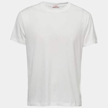 Pre Owned Valentino White Cotton Crew Neck Half Sleeve T-Shirt M