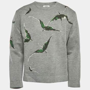 Pre Owned Valentino Grey Graphic Print Modal Crew Neck Sweater M