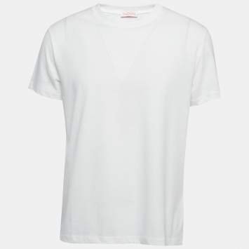 Pre Owned Valentino White Cotton Crew Neck Half Sleeve T-Shirt M