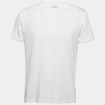 Pre Owned Valentino White Cotton Crew Neck Half Sleeve T-Shirt M