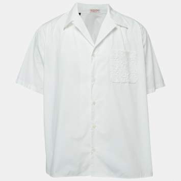 Pre Owned Valentino White Logo Print Cotton Half Sleeve Oversized Shirt M