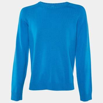 Pre Owned Valentino Blue Cashmere Knit Roundneck Sweater L
