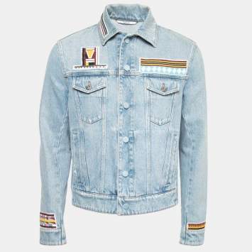 Pre Owned Valentino Blue Denim Bead Embroidered Button Front Jacket S