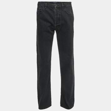 Pre Owned Valentino Grey V Logo Print Washed Denim Straight Fit Jeans L Waist 34"