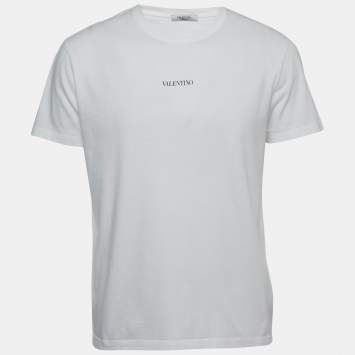 Pre Owned Valentino White Logo Print Cotton T-Shirt L
