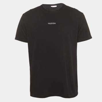 Pre Owned Valentino Black Logo Printed Cotton T-Shirt L
