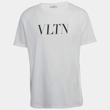 Pre Owned Valentino White VLTN Print Cotton Half Sleeve T-Shirt XL