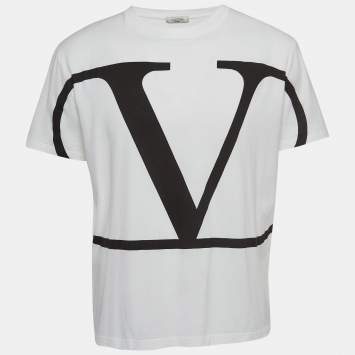 Pre Owned Valentino White V-Logo Print Cotton T-Shirt 2XL