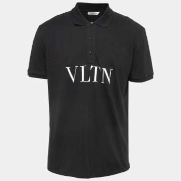 Pre Owned Valentino Black Logo Print Pique Cotton Polo T-Shirt XXL