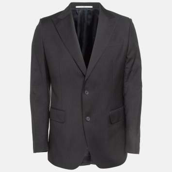 Pre Owned Valentino Black Striped Wool Single Breasted Blazer L