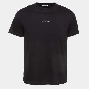 Pre Owned Valentino Black Printed Cotton Knit Crew Neck T-shirt S