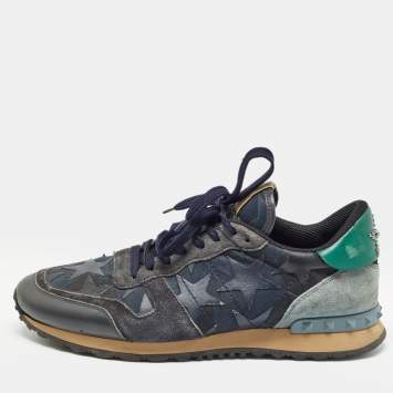 Pre Owned Valentino Multicolor Leather and Suede Rockrunner Sneakers Size 44