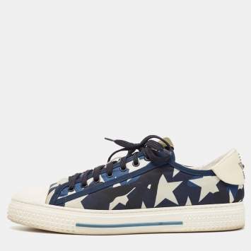 Pre Owned Valentino Multicolor Canvas and Leather Star Lace Up Sneakers Size 44