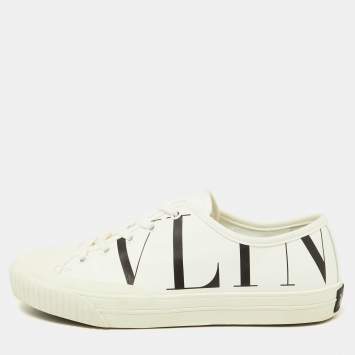 Pre Owned Valentino White Leather VLTN Low Top Sneakers Size 40.5