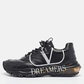Pre Owned Valentino Black Leather V Logo Dreamers Sneakers Size 43