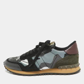 Pre Owned Valentino Multicolor Canvas and Leather Rockrunner Low Top Sneakers Size 44