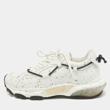 Pre Owned Valentino White/Black Paint Splatter Leather Bounce Sneakers Size 44