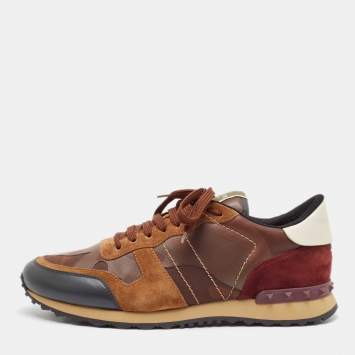 Pre Owned Valentino Multicolor Camouflage Leather and Suede Rockrunner Sneakers Size 43
