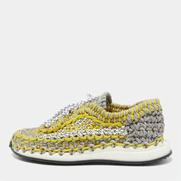 Pre Owned Valentino Tricolor Woven Fabric Crochet Low-Top Sneakers Size 43