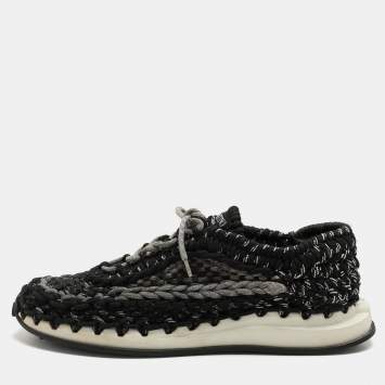 Pre Owned Valentino Black/Grey Crochet Low Top Sneakers Size 43