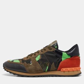 Pre Owned Valentino Multicolor Canvas and Leather Rockrunner Low Top Sneakers Size 45