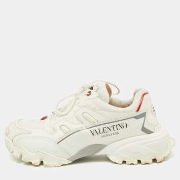 Pre Owned Valentino White Leather and Mesh Climbers Vlogo Sneakers Size 41