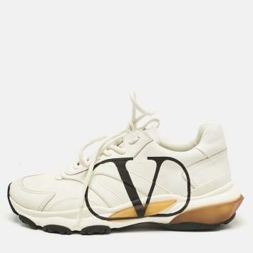 Pre Owned Valentino White Leather VLogo Lace Up Sneakers Size 42.5