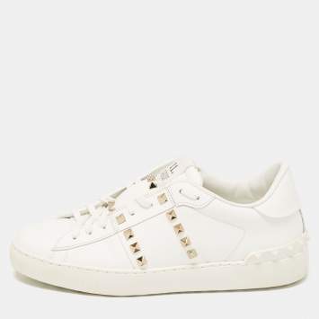 Pre Owned Valentino White Leather Rockstud Low Top Sneakers Size 40