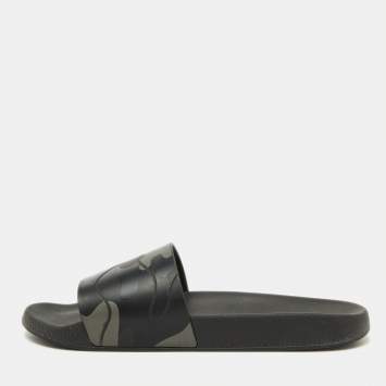 Valentino Black Camo Print Rubber Flat Pool Slides Size 45