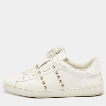 Pre Owned Valentino White Leather Rockstud Untitled Sneakers Size 43