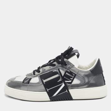 Pre Owned Valentino White/Grey Canvas and Leather VL7N Low Top Sneakers Size 42.5