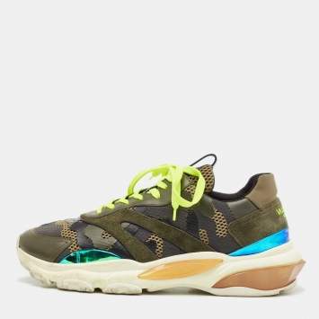 Valentino Green Suede and Leather Camouflage Sneakers Size 43 