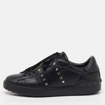Valentino Black Leather Rockstud Untitled Low Top Sneakers Size 43