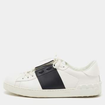 Pre Owned Valentino White/Black Leather Open Sneakers Size 43