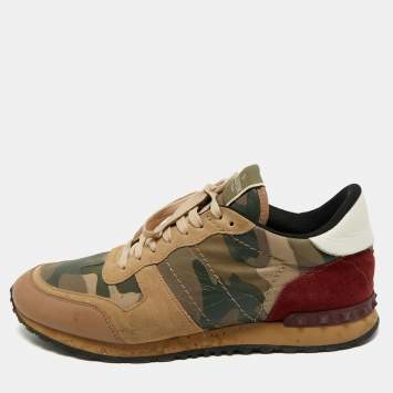 Valentino Multicolor Camouflage Leather and Suede Rockrunner Lace Up Sneakers Size 45