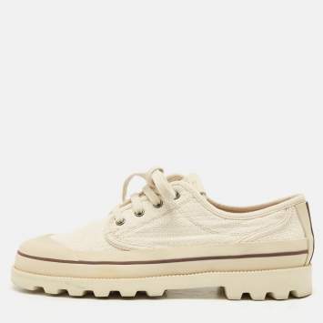 Pre Owned Valentino Beige Embroidered Fabric Low Top Sneakers Size 41