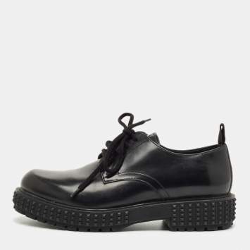 Pre Owned Valentino Black Leather Lace Up Oxfords Size 40
