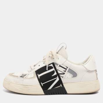 Pre Owned Valentino White Leather VLTN Low Top Sneakers Size 40