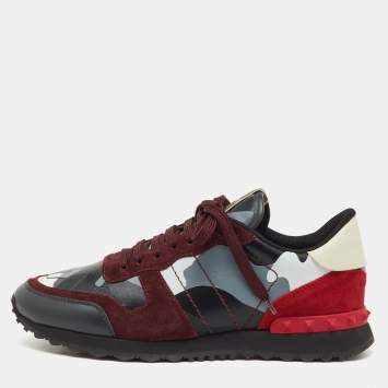 Pre Owned Valentino Multicolor Camouflage Canvas, Suede and Leather Rockrunner Sneakers Size 41.5
