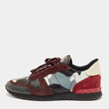 Pre Owned Valentino Multicolor Canvas and Suede Rockrunner Lace Up Sneakers Size 42