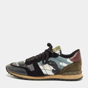 Pre Owned Valentino Multicolor Suede and Leather Rockrunner Lace Up Sneakers Size 44