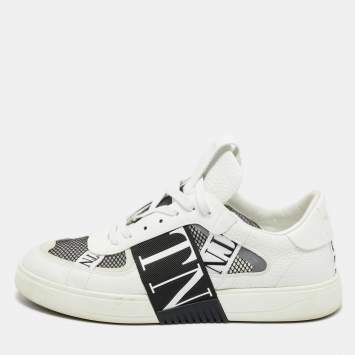 Pre Owned Valentino White/Black Canvas and Leather VL7N Low Top Sneakers Size 44.5