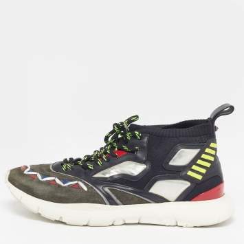 Pre Owned Valentino Size 44 Multicolor Mesh and Suede Heroes Reflex Lace Up Sneakers