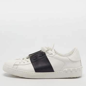Pre Owned Valentino Open Size 44 White/Black Leather Lace Up Sneakers