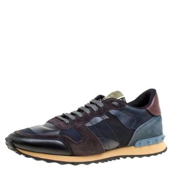Pre Owned Valentino Multicolor Camouflage Printed Canvas And Leather Rockrunner Sneakers Size 42