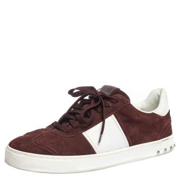 مملوكة مسبقًا Valentino Burgundy/White Suede and Leather Flycrew Sneakers Size 42